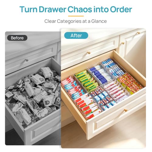 4 Pack Food Storage Organizer Bins, Clear Plastic, 4 Compartments - view 6