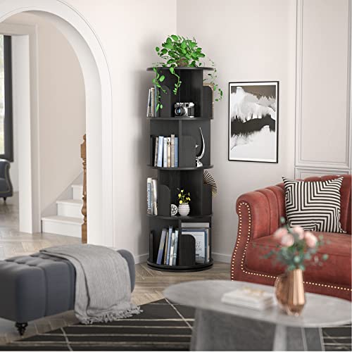 Rotating Bookshelf, 4 Tier Wood Revolving Bookcase Tower, Black - view 2
