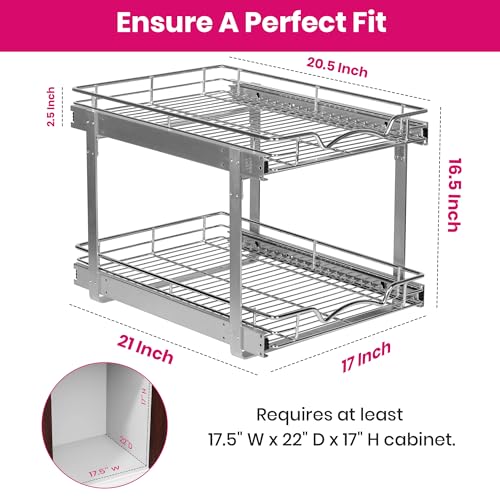 2-Tier Pull-Out Cabinet Organizer for Kitchen, 17" W x 21”D x 16.5" H - view 3