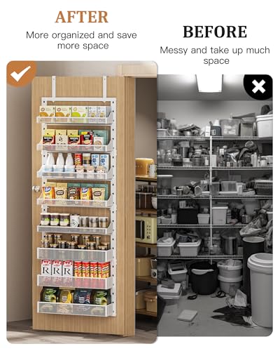Over the Door Pantry Organizer 8-Tier, Large Metal Door Spice Rack with Adjustable Basket, 2 in 1 Wall Mount or Hanging Heavy-Duty Pantry Door Storage Shelf for Kitchen and Bathroom, White - view 3