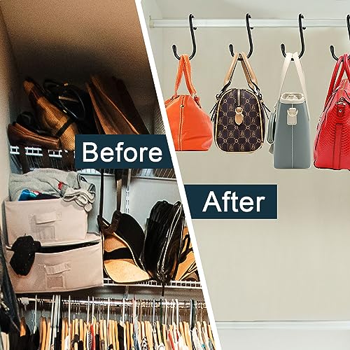 8 Pack Purse Hanger for Closet, Vinyl Coated Unique Twist Design Black Bag Hanger Hooks, 5 Inch Large Closet Rod Home Storage Hooks Purse Organizer for Hanging Handbags, Belts, Hat, Backpack - view 4