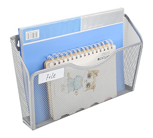 6 Pack Wall File Organizer with Label Panel, Metal Mesh Hanging File Folder Holder for Letter/A4 Size Folders, Vertical Wall Mount Mail Sorter for Office Paperwork, Classroom, Silver - view 4