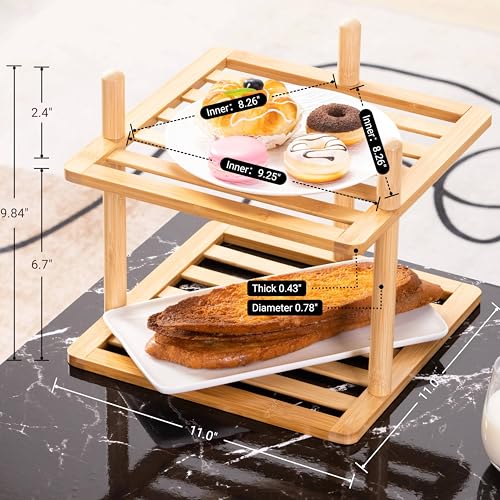 2-Tier Bamboo Plate Organizer,Corner Shelf for Kitchen | Pantry Storage,Dish Rack,Spice Rack,Corner Organizer,Kitchen Counter Shelves,Kitchen Storage,Holds Plates - view 3