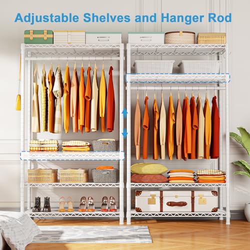 H4 Portable Closets, 4-Tier Metal Clothes Garment Rack for Bedroom and Cloakroom, Clothing Closet Storage and Organizer Wardrobe, 35.4" W x 14" D x 76.4" H, White - view 4