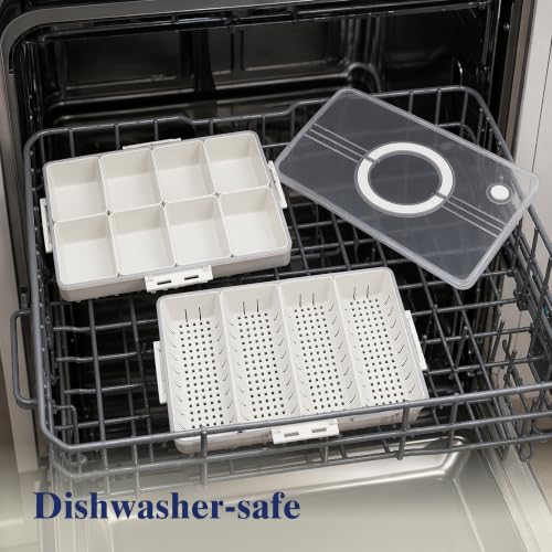 2 Pack Snack Box Container with 8 PP Compartments & 4 Draining Grids, Food Storage Tray with Lid & Handle, Dishwasher Safe, Portable Organizer for Picnic, Travel, Party - view 6