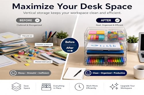 4 Tier Desk Organizer, Clear Paper Tray with 4 Storage Bins - view 3