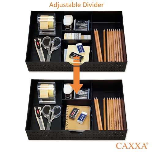 2 Pack 3 Slot Drawer Organizer with Two Adjustable Dividers - Junk Drawer Storage for Office Desk Supplies and Accessories, Black (2 Pack) - view 3