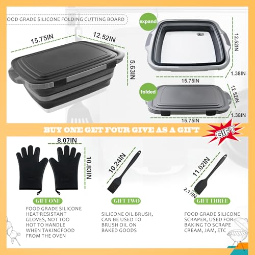 Collapsible BBQ Prep Tub with Lid & Cutting Board, 8L Meat Marinating Basin - view 3