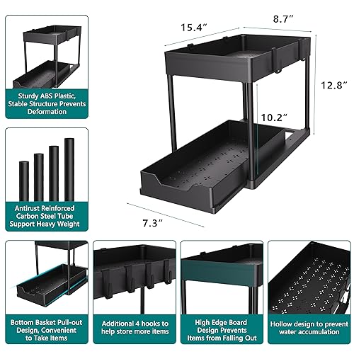 Under Sink Organizer, 2‑Tier Pull‑Out Cabinet Storage for Bathroom Kitchen - view 2
