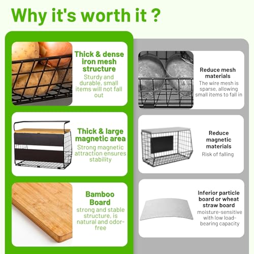 Magnetic Shelf for Fridge with Wood Lid, Fruit Potato and Onion Storage Bins, Pantry Organizers & Storage, Large Container Magnetic Spice Rack for Refrigerator, Kitchen Counter, Cabinet - view 4