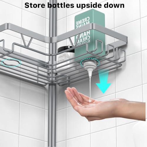 Shower Caddy Tension Pole, Bathtub Organizer, Light Gray - view 5