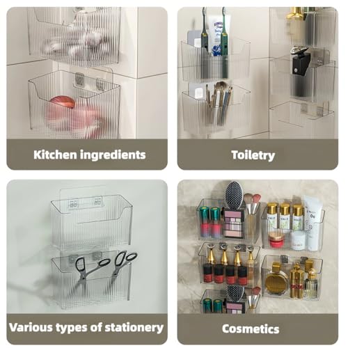 Acrylic Wall Mount Organizer, 4 Pack Clear Modular Storage System for Bathroom, Fridge, Pantry and Vanity — Transparent Half-Frosted Aesthetic Baskets for Visible Home Organization - view 5
