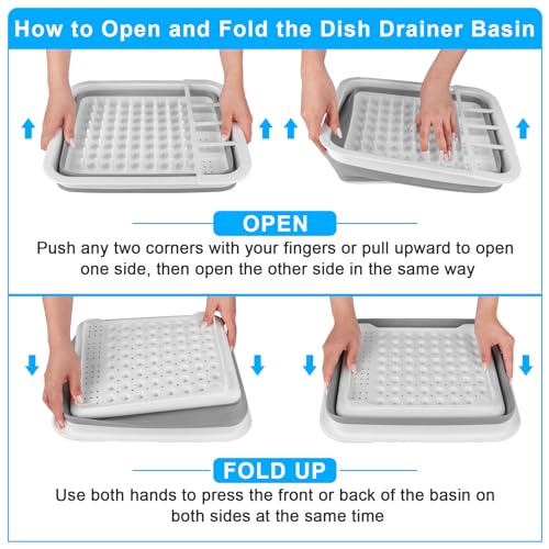 Collapsible Dish Drying Rack Portable Dish Drainers for Kitchen Counter with Drainboard, Kitchen Sink Organizer Basket RV Accessories Camper Storage and Organization Dish Rack Over Sink Drying Rack - view 3