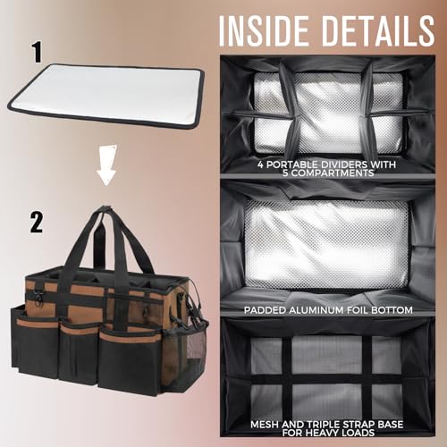Wearable Cleaning Caddy, Cleaning Caddy Supplies Organizer with Handle & Shoulder Straps for Housekeepers, Under Sink & Car Cleaning Tool Organizers Bag with 4 Foldable Divider (Brown) - view 4