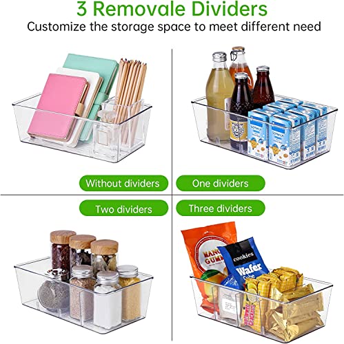 Pantry Organization, 3 Pack Clear Organizer Bins with Removable Dividers for Pantry, Kitchen, Fridge, Cabinet, Stackable Storage Bins for Snack, Pouches, Spice Packets - view 2