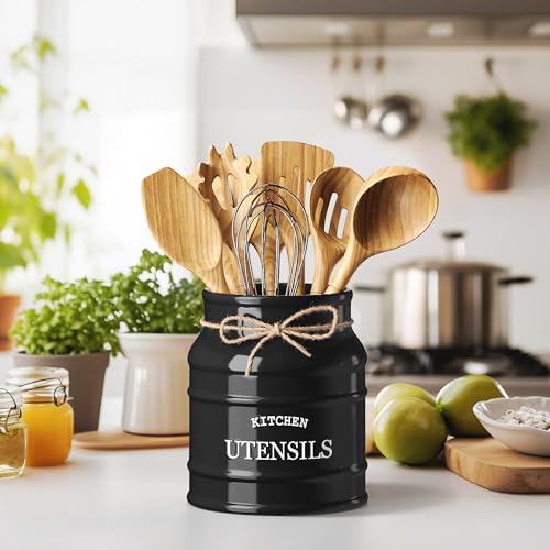 Ceramic Kitchen Utensil Holder Countertop 6.75″ (Black) - view 2