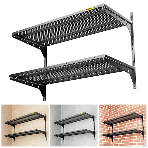 1pack×2 Tier 1.3x3ft Garage Shelving Wall Mounted, 400 lbs Load Capacity,15.6x36inch per Shelf Height Cassette Adjustable Floating Shelves, Black