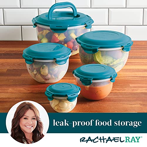 Leak-Proof Nestable Container Food Storage Bin Set, 10-Piece, Clear with Teal Lids - view 3