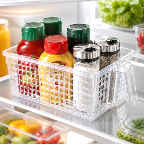 4 Pack Plastic Storage Bins with Handle, BPA-Free Kitchen Pantry Cabinet Refrigerator Food Storage Organizer for Snacks, Food, Produce, Pasta - view 5