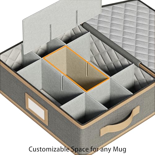 Mug Storage Box, Hard Shell China Organizer with Dividers, Beige, 2 Peice - view 7