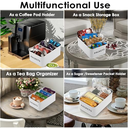 Seasoning Packet Organizer, Food Storage Organizer with Divided 4 Compartments, Metal Storage Caddy for Kitchen Pantry Cabinet, Kitchen Organization Bin for Snacks Spice Packets, White - view 4
