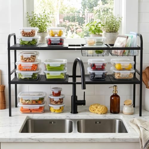 Expandable 2 Tier Under Sink Organizer, Black, 28.74-34.5 Inch Width - view 6