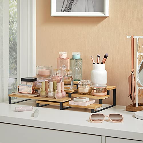 Bamboo Shelf Organizers and Spice Racks Bundle, 2 Sets of 2 Cabinet Organizers, for Kitchen Organization, Natural and Black UKCS02NB and UKCS016N01 - view 5