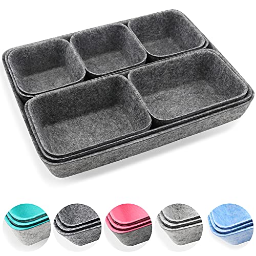 Desk Drawer Organiser Trays, 8 Pack Square Organizer Box Stackable Dividers, Save Desk Space Dividers Box for Home Office Cosmetics Storage Boxes (Dark Gray)