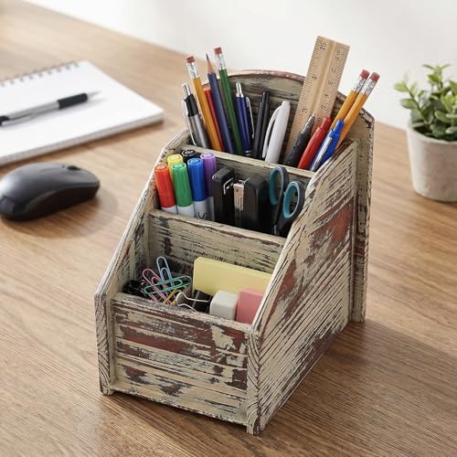 Torched Wood Remote Control Holder, 3-Compartment Tabletop Organizer - view 4