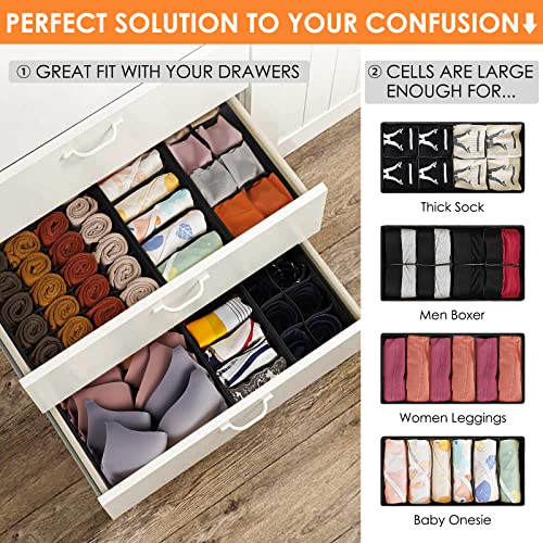 12 Pack Drawer Organizers, 116 Compartments Fabric Foldable Dresser Drawer Organizers for Clothing, Closet Organizers and Storage Bins for Clothes, Christmas Ornament Storage Boxes with Dividers - view 3