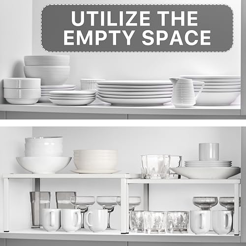 Expandable Stackable Kitchen Counter Shelf Organizer, White, Metal Top, 11.25"L x 7.9"W x 5.4"H - view 5