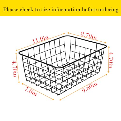 Kitchen Wire Baskets Farmhouse Decor Metal Food Storage Organizer, Household Refrigerator Bin with Built-in Handles for Cabinets,Pantry Set of 2 Black - view 2