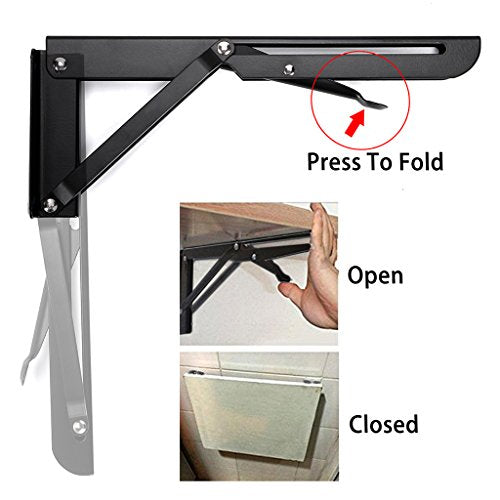 Sturdy Folding Shelf Brackets - Heavy Duty Metal Triangle Table Bench Folding Shelf Bracket 10 Inch, 2 Pcs Folding Shelf Hinge Wall Mounted, Max Load 132lb (Black) - view 4