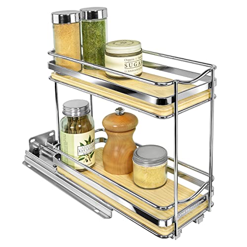 Élite Pull Out Spice Organization for Cabinets - 4-3/8 inch Wide – Spice Rack for Inside Cabinets – Wood/Chrome - Sliding Spice Rack Organizer for cabinet – Spice Rack - 2 Tier