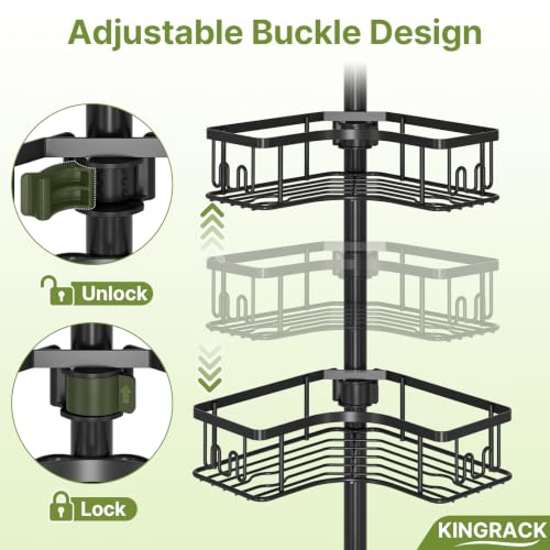 Corner Shower Caddy, 4‑Tier Tension‑Rod Shower Organizer, Black - view 3