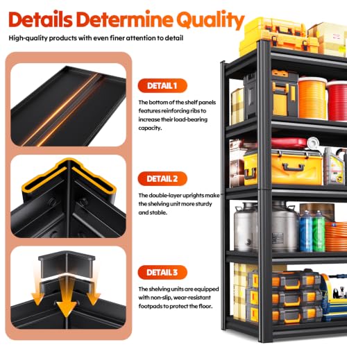 4 Pack 5-Tier Steel Panel Garage Shelving Unit 71.2 x 46 x 20, Black - view 7