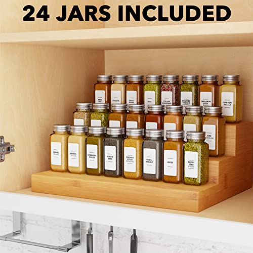 24 Pcs Spice Jars with Labels, Empty 4oz Glass Spice Bottles, Minimalist Farmhouse Spice Labels Stickers with Funnel, Seasoning Containers for Spice Rack, Cabinet and Drawer - view 2