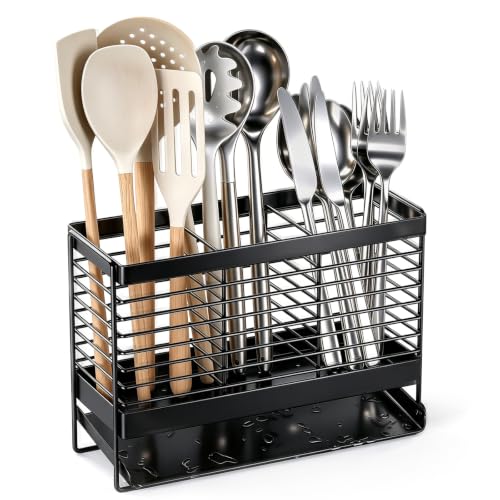 Utensil Holder, Drying Rack with Automatic Drain Tray for Kitchen Counter