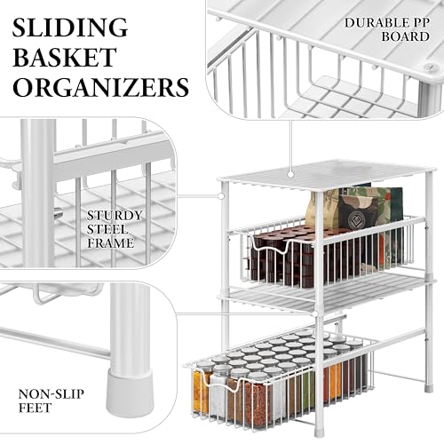 Wired Stackable Under Sink Cabinet Sliding Basket, White - view 4