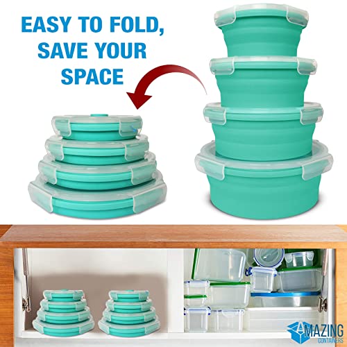 Set of 4 Silicone collapsible food storage containers with lids, Collapsible Bowls for Camping, Rv storage and organization, Rv Kitchen Accessories, BPA Free, Microwavable, Freezer, Dishwasher Safe - view 5