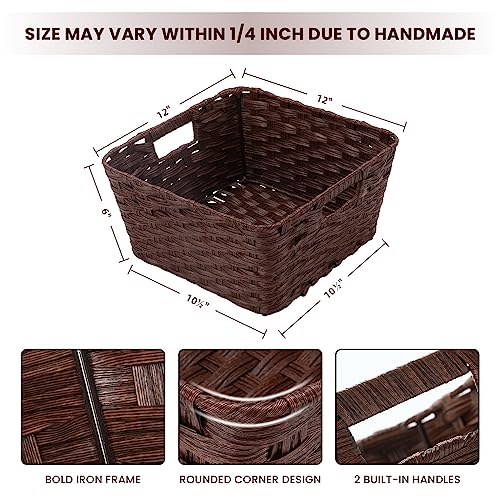 Wicker Storage Baskets, Baskets for Shelves, Toilet Paper, Woven Storage Baskets for Organizing, Brown, 12" x 12" x 6", 2-Pack - view 2