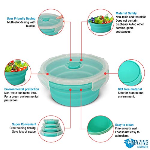 Set of 4 Silicone collapsible food storage containers with lids, Collapsible Bowls for Camping, Rv storage and organization, Rv Kitchen Accessories, BPA Free, Microwavable, Freezer, Dishwasher Safe - view 3