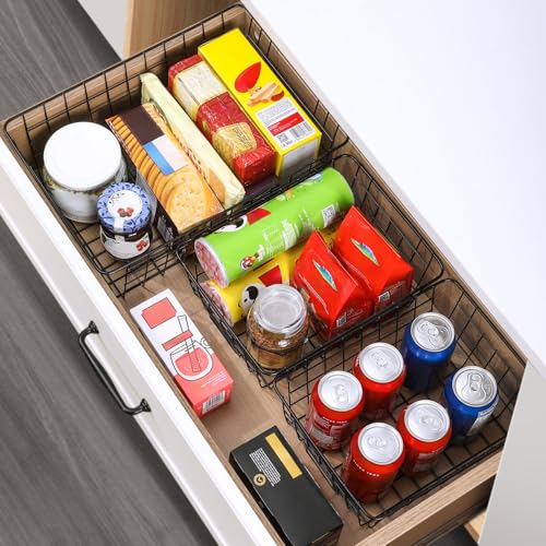 8 Set, Extra Large Wire Baskets for Organizing with Lables, Cabinet Pantry Organization and Storage Bins - Metal Basket for Kitchen, Laundry, Garage, Fridge, Bathroom Countertop Organizer, Black - view 5