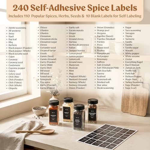 Glass Spice Jars with Labels, 24x Matte Black Lids - 4oz Set - view 6