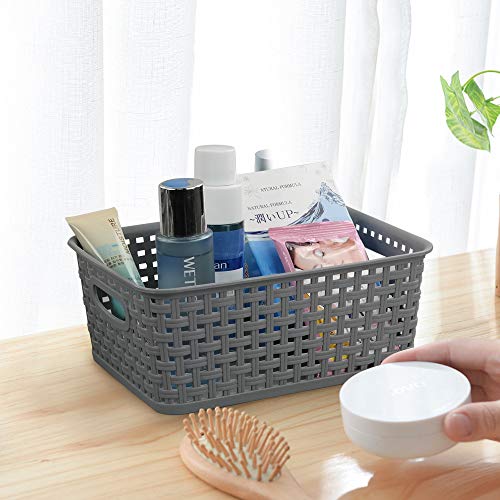 Plastic Storage Basket, 10.03" x 7.59" x 4.09", Pack of 6, Gray - view 5