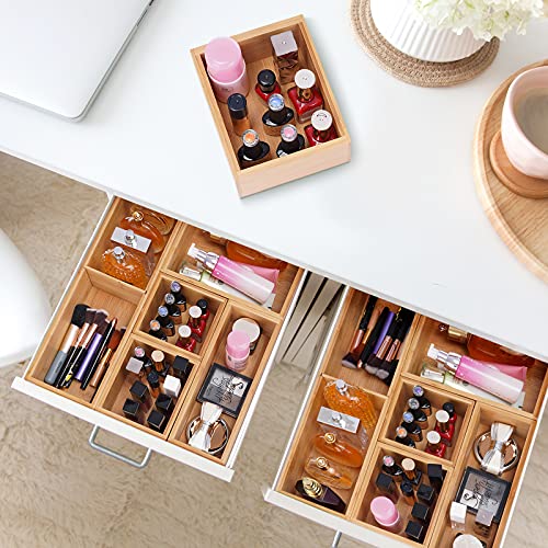 Bathroom Drawer Organizer, Bamboo Box Bin for Junk Vanity Desk Makeup Drawer, Small Wooden Container Tea Storage Organization Tray for Kitchen Office, Set of 5 - view 3