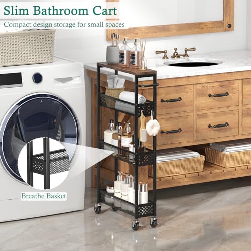Utility Slim Storage Cart on Wheels, 4 Tier Laundry Room Organizers - view 3