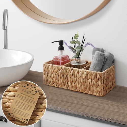 Set of 2 Water Hyacinth Basket Organizers with 3 Sections, Natural - Woven Storage Bins for Bathroom, Laundry, Pantry, Office, Shelves - view 2