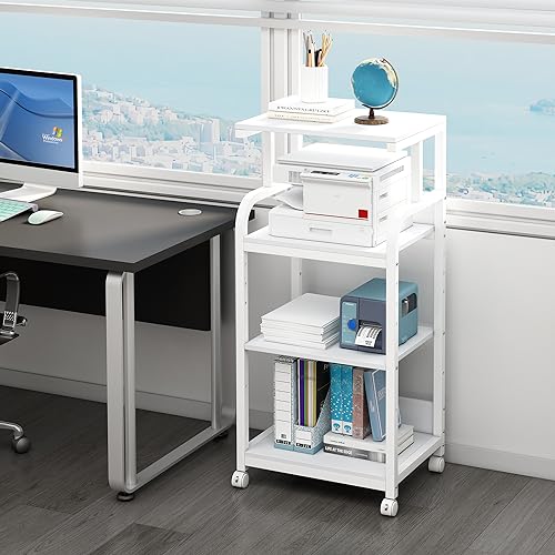 4 Tier White Printer Shredder Stand with Storage for Home Office - view 2