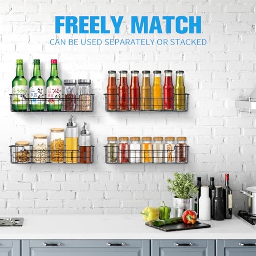 Spice Rack Organizer Wall Mount, Spice Organization Storage Shelf for Cabinet Door, 4 Packs Wall Spice Rack Saving Space for Kitchen, Black - view 3